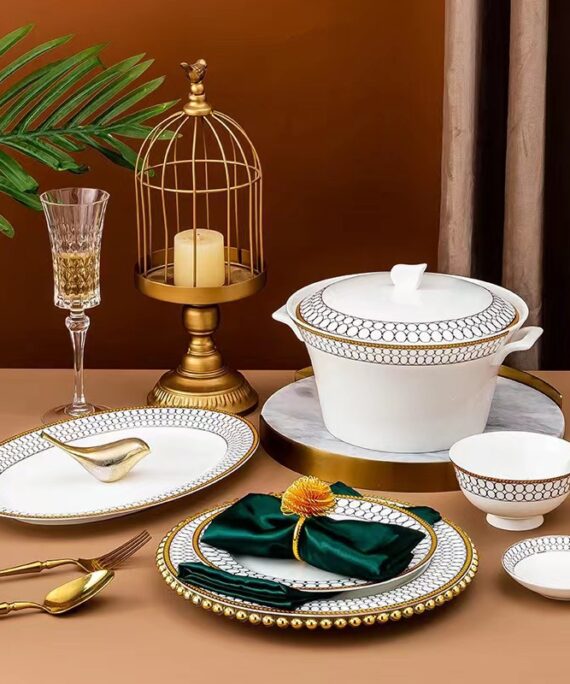 Jingdezhen high-end bone china bowls and plates, European style gold-rimmed light luxury tableware