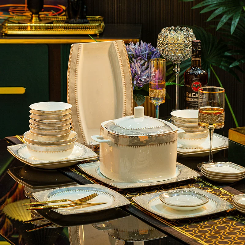 2026 New Bone China Dinnerware Set for Home Use - Luxury and High-End Jingdezhen Ceramic Bowls and Plates