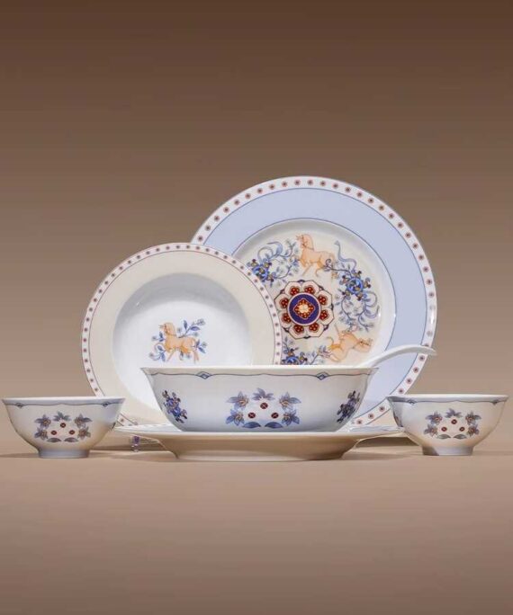 National Beauty of Dunhuang. Auspicious Horses Bringing Prosperity 22-Piece Dinnerware Set - National Porcelain Series