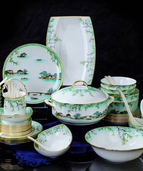 Household bowl and plate set, 67 pieces, bone china tableware, custom-made ceramic tableware, suitable for all customers.