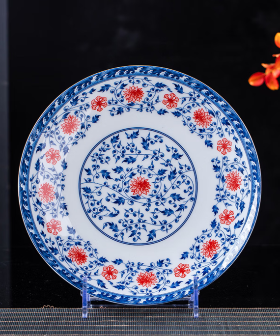 Tangwo Snow Scenery Dezhen Blue and White Porcelain Tableware, High-Temperature Underglaze Color, Healthy Tableware, High-White Porcelain Bowls, Plates, Dishes, Spoons, Freely Mixable Combinations, 8-inch Shallow Plate (1 piece)