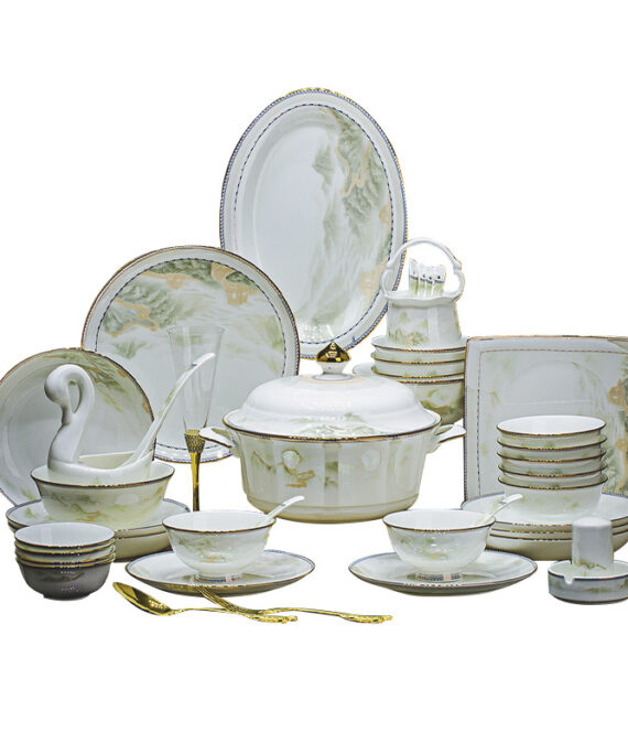 Jingdezhen bone china tableware set, 2025 new style, bowl and plate set, housewarming gift, holiday gift.